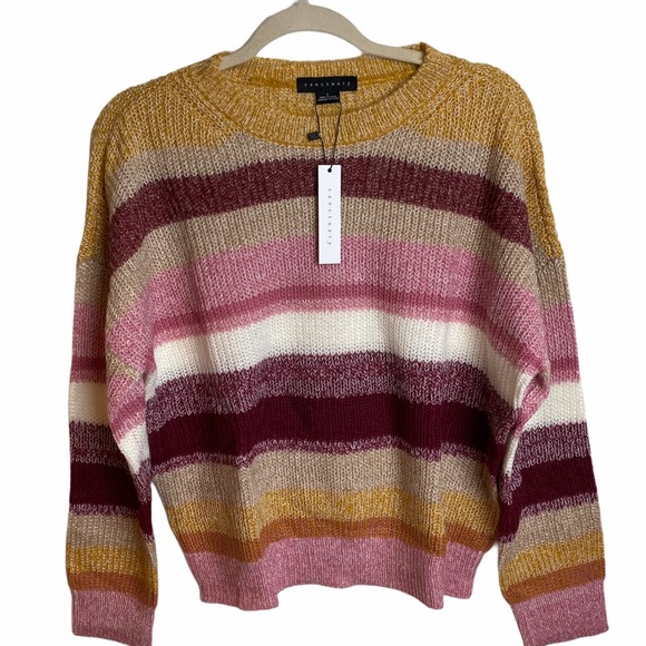 NEW Sanctuary Stripe Crewneck Wool and Mohair Blend Relaxed Fit Sweater NWT - Picture 2 of 9